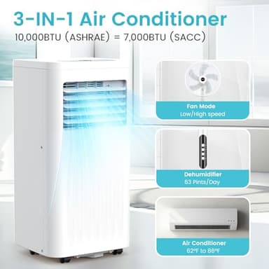 Portable Air Conditioners 10,000 BTU,Air Conditioner Portable Cooling up to 450 Sq. Ft. with Dehumidifier, Fan & Sleep Mode, 3-in-1 Standing AC with RC, 24H Timer & Window Kit for Bedroom, Office - Image 2