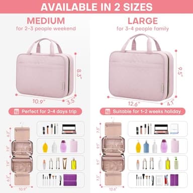 Travel Size Toiletry Bag for Women, Portable Cosmetic Bag with Hanging Hook, Travel Essentials Water-resistant Makeup Organizer for Accessories, Shampoo, Full-size Container, Toiletries - Image 2