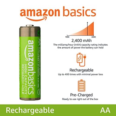Amazon Basics 12-Pack Rechargeable AA NiMH High-Capacity Batteries, 2400 mAh, 1.2V, Recharge up to 400x Times, Pre-Charged - Image 2