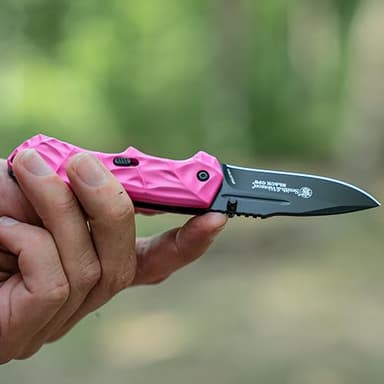 Smith & Wesson Black Ops SWBLOP3SMP Pink 5.8in S.S. Assisted Opening Knife with 2.5in Drop Point Blade and Aluminum Handle for Tactical, Survival and EDC - Image 3