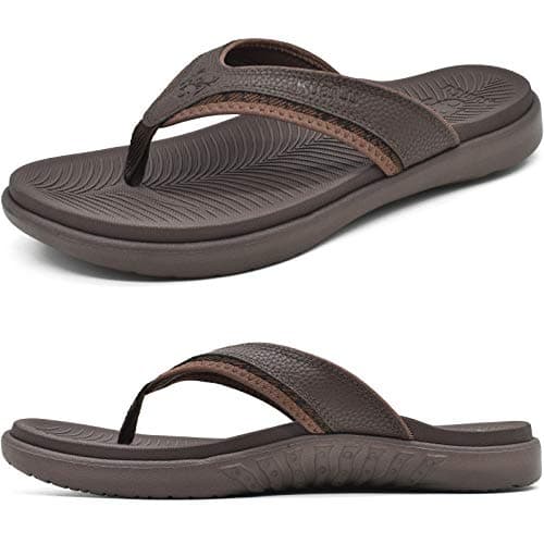 KuaiLu Mens Leather Sport Flip Flops Comfort Orthotic Thong Sandals with Plantar Fasciitis Arch Support for Outdoor Summer - Image 1