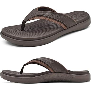 KuaiLu Mens Leather Sport Flip Flops Comfort Orthotic Thong Sandals with Plantar Fasciitis Arch Support for Outdoor Summer - Image 1