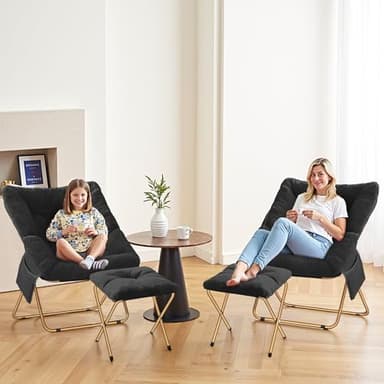 Kasunpul Comfy Saucer Chair, Foldable Living Room Chairs, Soft Faux Fur Lounge Chair for Bedroom, Reading Chairs for Adults, Kids, X-Large (Black) - Image 6