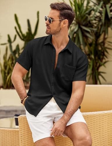 COOFANDY Mens Button Down Shirt Untucked Shirts for Men Casual Tropical Beach Shirt Black - Image 2
