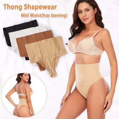 Werena Tummy Control Thong Shapewear for Women Seamless Shaping Thong Panties Body Shaper Underwear(01# Beige-mid Waisted(has Boning),Small) - Image 2
