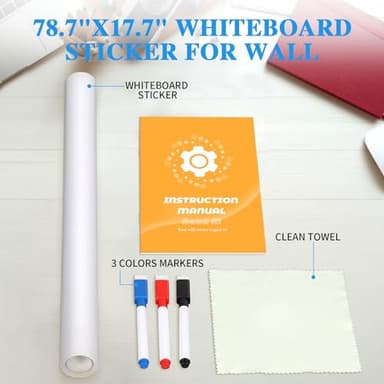 ZNCMRR 78.7"x17.7" Whiteboard Sticker for Wall White Board Contact Paper Dry Erase Wallpaper with 3 Markers Adhesive Poster Board Whiteboard for School Office Home Kids Drawing - Image 4