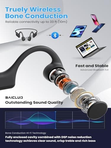 BAICLUD Bone Conduction Headphones, 2024 Upgrade Open-Ear Wireless Bluetooth Workout Headphones with Microphones, 8Hr Playtime, Waterproof Earphones for Sports, Running, Gym, Hiking, Cycling - Image 6