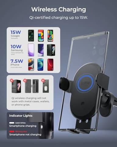 iOttie Auto Sense 2 Air Vent Car Phone Holder with Qi Wireless Charging - Auto Clamping Phone Mount for iPhone, Google Pixel, Samsung Galaxy, Huawei, LG (Adapter Not Included) - Image 3