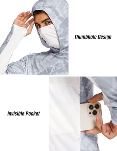 COOrun Men's Hooded Sun Shirts with Mask Fishing Shirts for Men Long Sleeve UPF 50 Rash Guards Cooling Hoodies Hiking Shirts Grey - Image 4