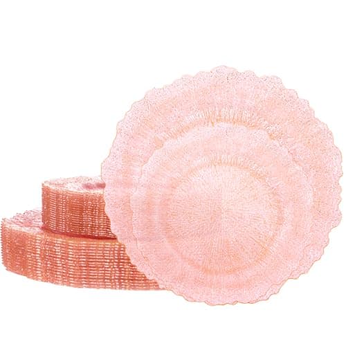 U-QE 60PCS Pink Plates for Party - Pink Plastic Plates Disposable&Reusable - Clear Pink Heavy Duty Plastic Plates for Party Including 30 Plastic Dinner Plates 10" & 30 Plastic Dessert Plates 7" - Image 1
