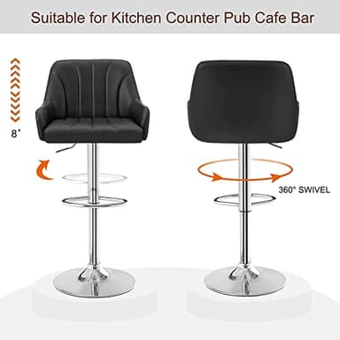VECELO Barstools Set of 4, Counter Height Bar Stools Adjustable Stools with Back and Arm, Kitchen Island Stools Swivel Bar Chairs for Pub Dinning Room, Black - Image 5