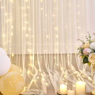 Champagne Tulle Backdrop Curtain with Lights String for Parites Wedding 10x8ft Champagne Sheer Backdrop Curtains for Bridal Shower Baby Shower Birthday Party Photo Booth Background Decorations - Image 6