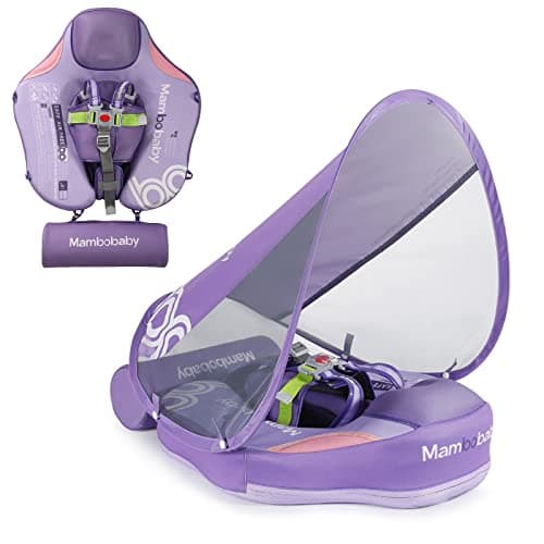 Luckclubtojoy Add Tail Mambobaby Float with Canopy, Baby Floats for Pool Non-Inflatable Waist Float Swim Training Toy with UPF 50+ UV Sun Canopy (Contrast-Purple) - Image 1