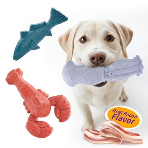 Kimee Dog Toys for Aggressive Chewers, 3 Pack Indestructible Dog Chew Toys, Super Chewer Toys with Tough Nylon Bacon Flavor for All Breed Sizes, Teeth Cleaning & Training, Boredom Relief - Image 1