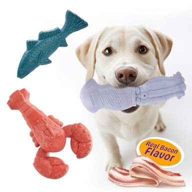 Kimee Dog Toys for Aggressive Chewers, 3 Pack Indestructible Dog Chew Toys, Super Chewer Toys with Tough Nylon Bacon Flavor for All Breed Sizes, Teeth Cleaning & Training, Boredom Relief - Image 1