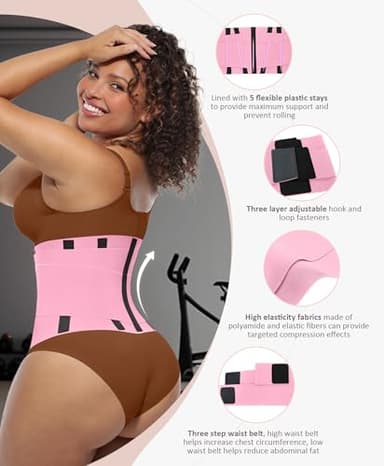 FeelinGirl Corset Perspiring Workout Waist Trainer Gym Postnatal Corset Trimmer Belt for Women Body Shaping Pink M - Image 2