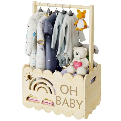 BPMFDTNL Wooden Baby Shower Crate Closet, Wooden Baby Shower Crate Closet, Boys and Girls for Baby shower wooden basket Gifts, Welcome Baby Gifts, Suitable for Pregnancy Glfts for New Parent - Image 1