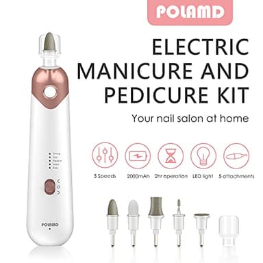 Professional Manicure Pedicure Kit, Electric Nail File Set, Cordless Electric Nail Drill Machine, 5 Speeds Hand Foot Care Tool for Nail Grind Trim Polish(White) - Image 2
