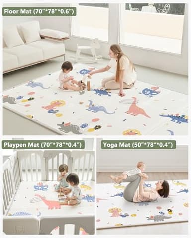 BG-BABYGO Baby Play Mat Foldable Baby Floor Play Mat 0.6" Thick Soft Foam Playmat for Babies Reversible Waterproof Padded Baby Girl Play Mat Portable Baby Crawling Mat for Indoor Outdoor(70"*78"*0.6") - Image 6