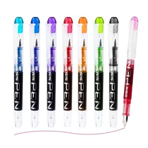 EYEYE Disposable Fountain Pens, 8 Pack Multicolor Fine Point Fountain Pens for Writing, Stainless Steel Nib, Smooth Writing for Journaling, Drafting, Sketching, Doodling & Gifts - Image 1