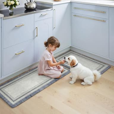 KIMODE Anti Fatigue Kitchen Mats 2PCS, Non-Slip Waterproof Kitchen Rugs, Cushioned Kitchen Mat for Floor, Comfort Standing Mat for Sink, Laundry, Office, Desk Blue and Grey 20"x47"+20"x32" - Image 8