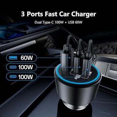 USB C Car Charger Fast Charging 200W, Dual PD 100W Type C Car Charger, PD3.0/QC4.0/PPS Cigarette Lighter Adapter for iPhone 16/15/14/13/12, Galaxy S22/S21 Ultra, MacBook, Laptop etc - Image 3
