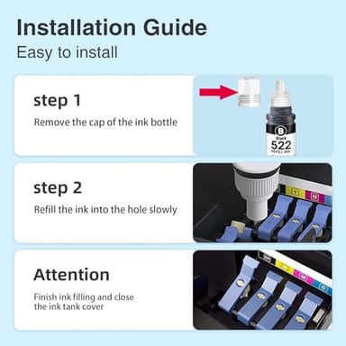 522 Black Ink Bottles ET-2800 ET-4800 ET-2400 ET-2803 Ink Refill Replacement for 522 Ink Refill Bottles Black for 2800 4800 Ink Compatible for Ecotank ET-2720 ET-4810 ET-2840 ET-4700 Printer,3 Pack - Image 7