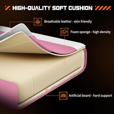 Sweetcrispy Video Game Desk Chair - Ergonomic Computer with Footrest and Comfy Lumbar Support, PU Leather Recliner with Headrest, Fixed Up Armrest, Height Adjustable with 360° Swivel, for Adults, Pink - Image 7