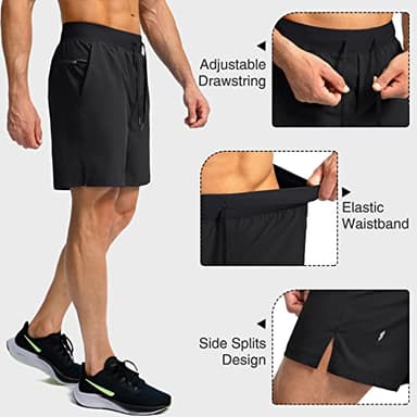 Men's Running Shorts with Zipper Pockets 7 Inch Lightweight Quick Dry Gym Athletic Workout Shorts for Men (Black, L) - Image 5