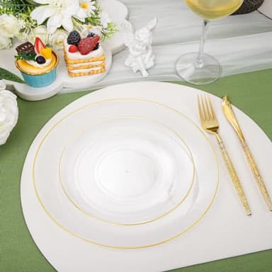 Liacere 150PCS Clear Gold Plastic Plates - Gold Plastic Silverware with Glitter Handle - Clear Disposable Plates Include 30 Guests Plates, Forks, Spoons, Knives for Wedding & Party&Chrismas - Image 8
