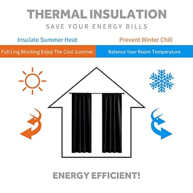 RYB HOME Bedroom Blackout Curtains - Black Curtains Solar Light Block Insulated Drapes Energy Saving for Bedroom Dining Living Room, 42 x 45 inches Long, Black, Set of 2 - Image 3