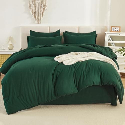 Litanika Oversized King Comforter Sets Emerald Green - 7 Pieces Bed in a Bag Oversized King Bedding Comforter Sets, Solid Lightweight Bed Set with Comforter, Sheets, Pillowcases & Shams - Image 1