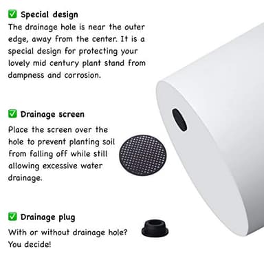 FaithLand Plant Pot 12 inch - Perfectly Fits Mid-Century Modern Plant Stand - Drainage Plug and Drainage Mesh Screen - Matte White - Image 3
