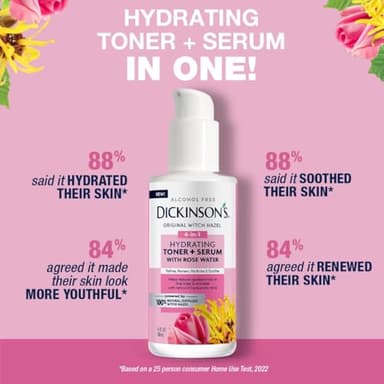 Dickinson's Original Witch Hazel Hydrating Toner + Serum with Rose Water | 100% Natural Distilled Witch Hazel | Alcohol-Free | Hydrates, Tones, Renews, and Soothes Skin | 4 Fl Oz - Image 4