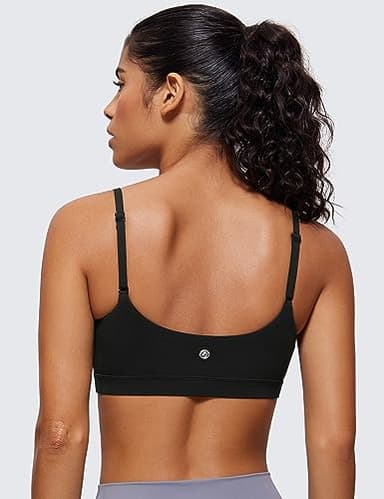 CRZ YOGA Womens Butterluxe Adjustable Spaghetti Strap Sports Bra - Scoop Neck Wireless Padded Yoga Workout Crop Top Black X-Large - Image 2