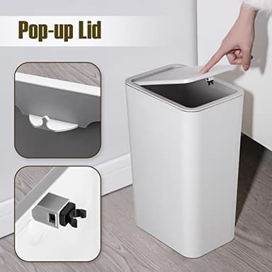 TrashAid 3 Pack Bathroom Trash Can with Lid, 2.6 Gallon / 10 Liter Small Garbage Can with Press Top Lid, Plastic Wastebasket with Pop-up Lids for Toilet, Office, Bedroom, Living Room, Grey - Image 3