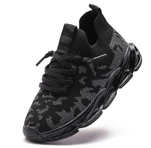 DADAWEN Boys Girls Lightweight Breathable Sneakers Kids Tennis Shoes Athletic Running Shoes for Toddler/Little Kid Black US Size 10 M Toddler - Image 1