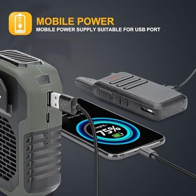 Zeadio Portable Waist Clip Fan, 3 Speeds 6000mah Battery Operated Hands-free Wearable Necklace Fan With Charging Function, for Hot Flashes Home Office Travel Outdoor Sports - Green - Image 3