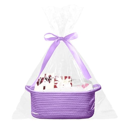 Poschnor Baby Gift Basket with Gift Bags and Ribbons, Empty Cotton Basket, Toy Storage for Baby and Pet, 12X 8 X 5 inch, Purple. - Image 1