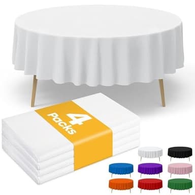 Niuara White Plastic Table Cloth - 4 Pack 84" Round Disposable Tablecloths for Round Tables, Waterproof Table Cover for Holiday Parties & Gatherings - Image 2