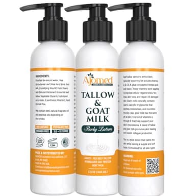 Grass Fed Beef Tallow & Goat Milk Body Lotion for Sensitive Skin, Organic Tallow Lotion - Soothes Dry Patches, Goat Milk Moisturizer - Handmade Tallow Body Lotion (Oatmeal & Honey, 8 Oz) - Image 2