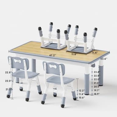Brelley Kids Table and 4 Chairs Set, Height Adjustable Toddler Desk and Chair Set, Graffiti Desktop, Non-Slip Legs, Max 300lbs, Children Multi-Activity Table for Ages 2-8 - Image 2