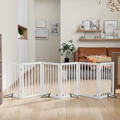 Dog Gates for Doorways Extra Wide 110inches (9ft), Wooden Freestanding Pet Gates for Dogs with 4 Support Stands, Foldable Gates for Dogs Indoor - Image 3