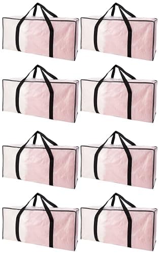 PANDA JOYS Extra Large Moving Bags with Zippers & Carrying Handles, Heavy-Duty Storage Tote for Space Saving Moving Storage, Fold Flat, Alternative to Box and Bin - 8 Pack, Semi-Transparent - Image 1