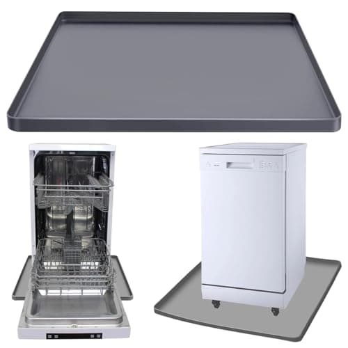 Dishwasher Drain Pan Mat, Portable Dishwasher Silicone Mat with Raised Edge, Small Dishwashers Drip Pan Dishwashers Tray for Leaks, Non-Slip Waterproof Protector Pad, 23.6''x23.6'' - Image 1