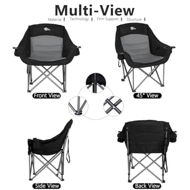 Bolosy Oversized XL Camping Chairs for Adults Heavy Duty Support 500 lbs Outdoor Folding Chairs Padded Portable Lawn Chairs Camp Chairs with Cup Holder - Image 7