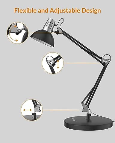 LEPOWER Metal Desk Lamp, Adjustable Goose Neck Architect Table Lamp with On/Off Switch, Swing Arm Desk Lamp with Clamp, Eye-Caring Reading Lamp for Bedroom, Study Room &Office (Black) - Image 6
