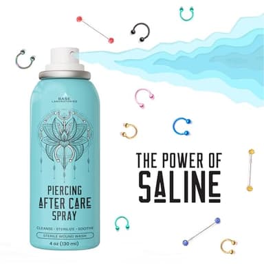 BASE LABORATORIES Piercing Aftercare Spray 4oz | Saline Spray for Piercings | Ear Piercing Cleaner Spray | Saline Solution for Piercings | Piercing & Keloid Bump Removal for Ears, Belly Nose Piercings - Image 6