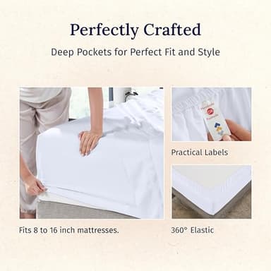 California Design Den Deep Pocket King Sheets Set - Luxury 600 Thread Count Sateen, 100% Cotton Sheets with All Around Elastic for a Snug Fit, Hotel Quality Bedding Set - White - Image 5