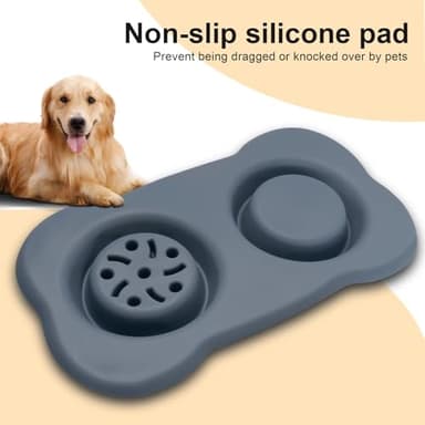 ALTANIM Slow Feeder Dog Bowls, Slow Down Eating, Non Skid Silicone, Non Spill Drinking, Food and Water Bowl, Small Medium Breed Dogs, Cat Dishes, Dishwasher Safe (Grey, M) - Image 6